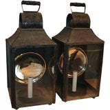 Pair of Early Lanterns with Mercury Glass Reflectors