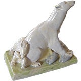 Vintage Wonderful Ceramic Sculpture of a Polar Bear and Cubs