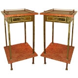 Antique Pair of Brass and Marble Nightstands