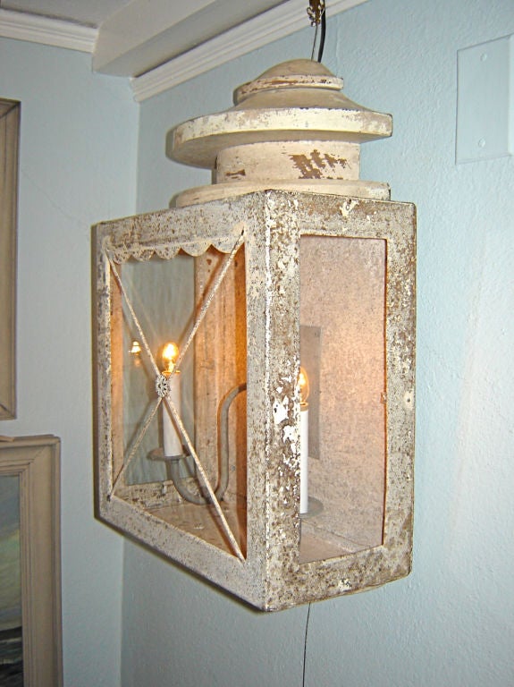 20th Century Wall Lantern with Original White Paint