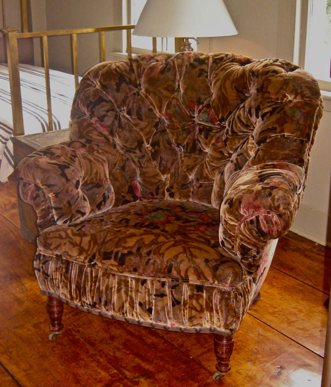 A Turkish chair is a chair where the bottom frame and legs are the only wood in the frame. The back and arms consist of a wire armature and stuffing. This makes the chair extremely comfortable because it flexes with your body. The chair is in