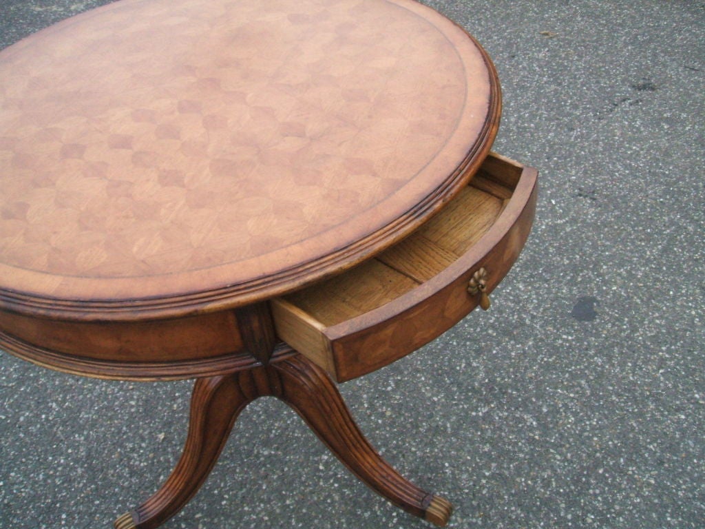 Round Marquetry Lamp Table with Tripodal Pedestal Base