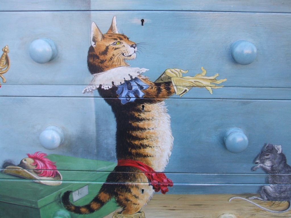 Modern hand-painted Cheshire Cat dresser