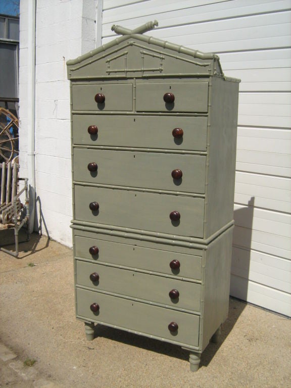Painted faux bamboo chest on chest In Good Condition In Bridgehampton, NY