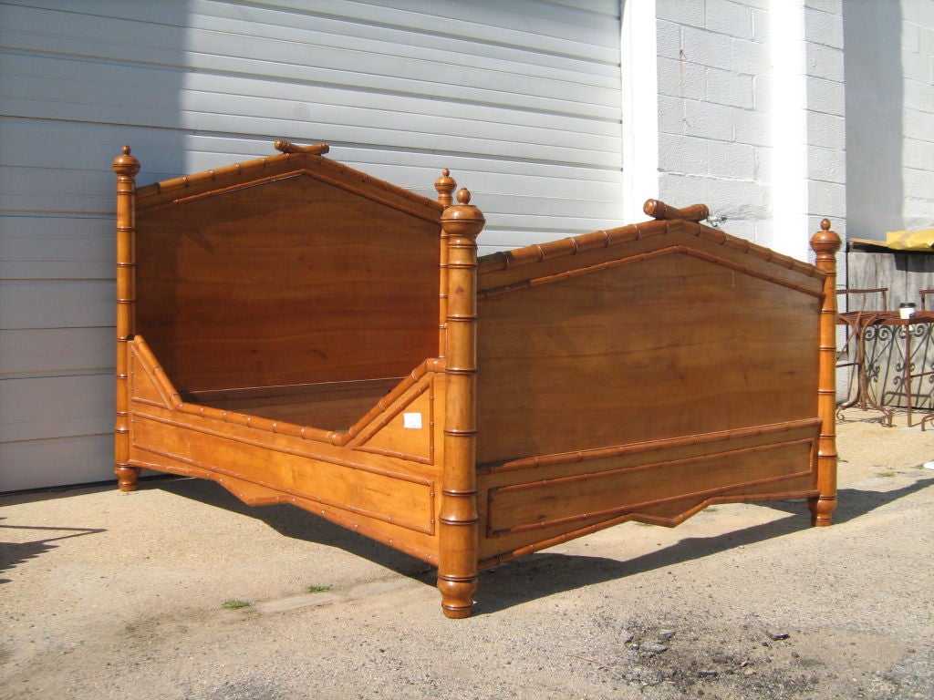 Antique French faux bamboo bed. Headboard: 64''W x 57''H,Footboard: 64''W x 40''H.