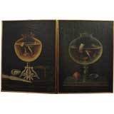 Charming Pair Painted Chinese Fishbowl Panels