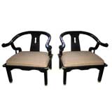 Pair Asian Influenced Lacquered Chairs