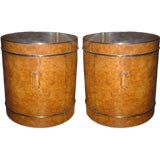 Pair Burled Maple Drum Tables