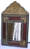 Large Burl Wood Brass Repousse Mirror Large Burl Wood Brass Repousse Mirror
