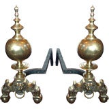 Large Pair of Brass Andirons