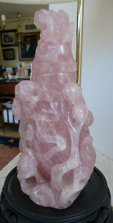 Handcarved Rose Quartz Lamp For Sale 3