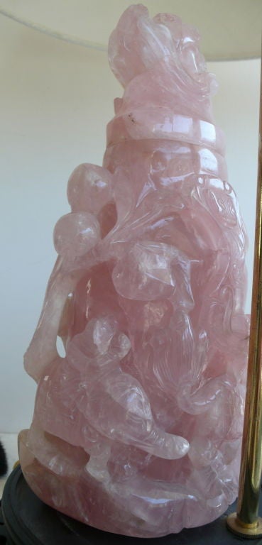 19th Century Handcarved Rose Quartz Lamp For Sale