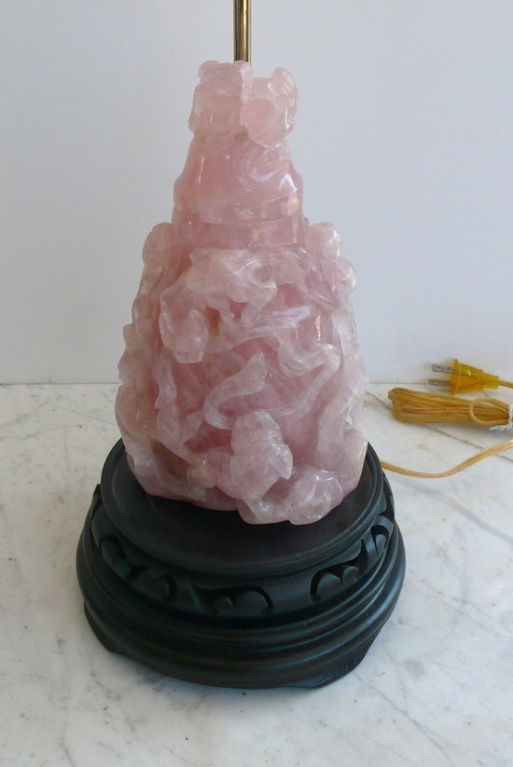 Handcarved Rose Quartz Lamp For Sale 4