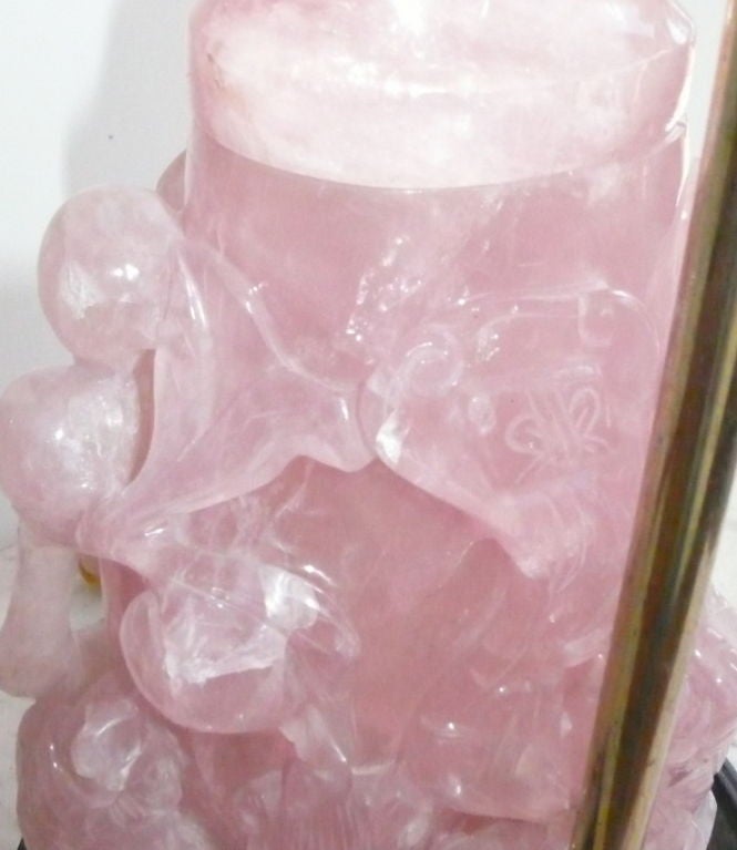 Handcarved Rose Quartz Lamp For Sale 1