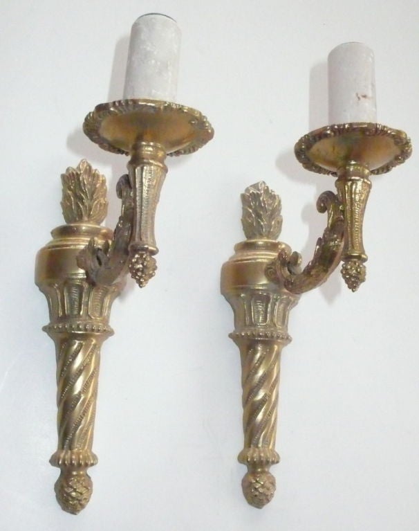 Pair of Brass Torchiere Style Sconces