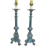 Antique Pair of Pewter Torchiere Lamps