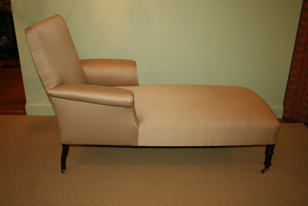 Late 19th C  chaise lounge, recently  upholstered, unusual shape, excellent  condition