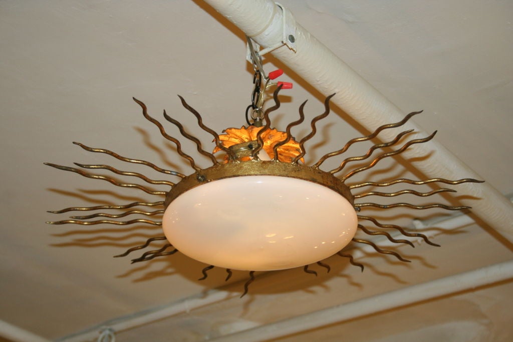 Sunburst Ceiling Fixture with Opaline Glass Globe