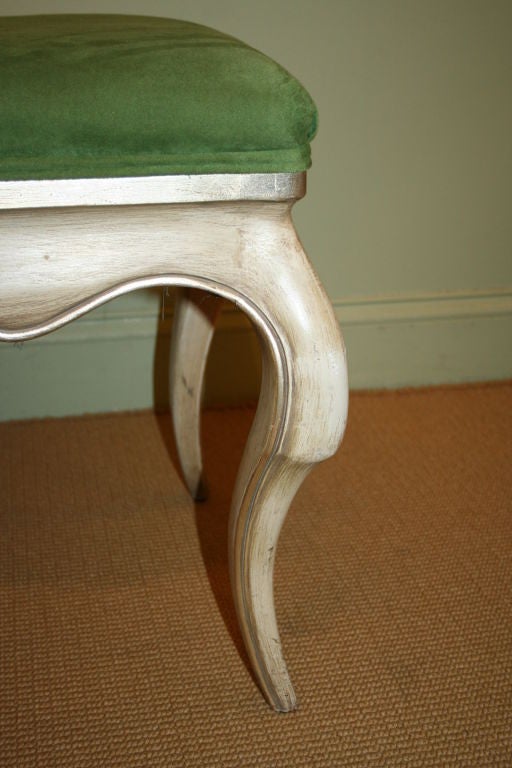 Italian Patina Wooden Bench with Green Velvet