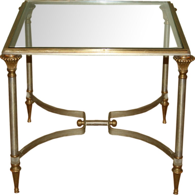 Small Italian Steel and Glass End Table