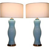 Pair of Large Pale Blue Murano Glass Lamps