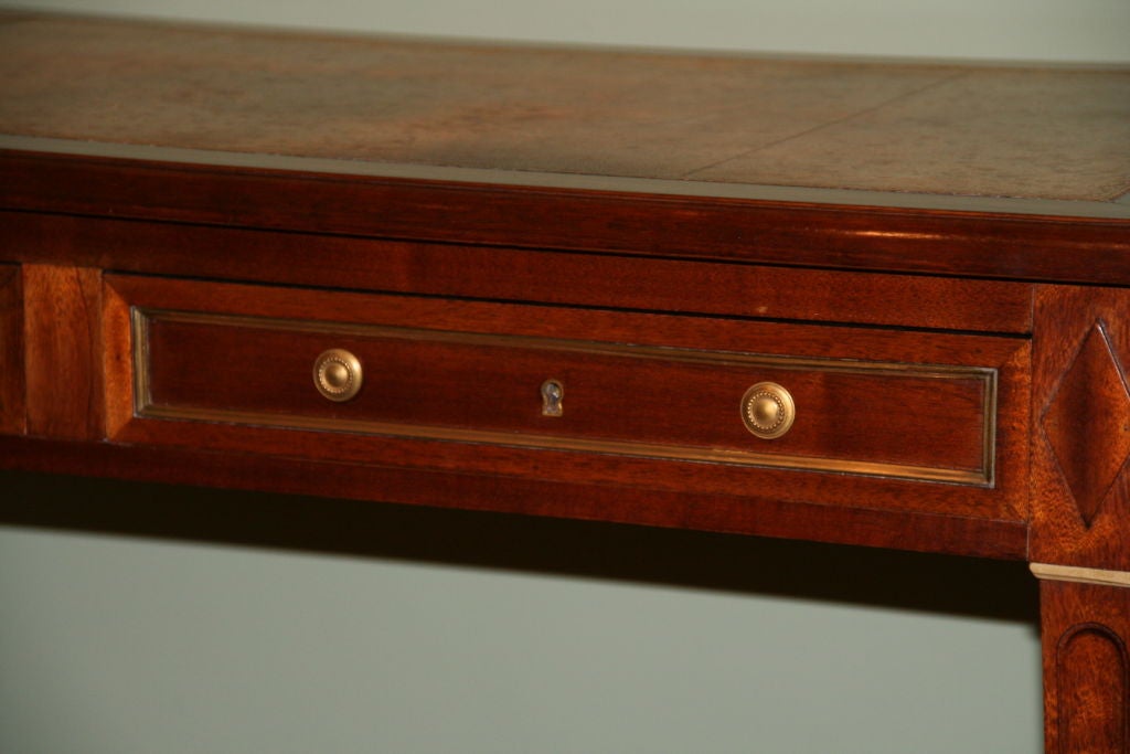 French Louis XVI Style Mahogany Desk With Original Leather
