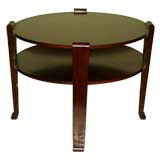 French Art Deco Mahogany End Table With 2 Tiers