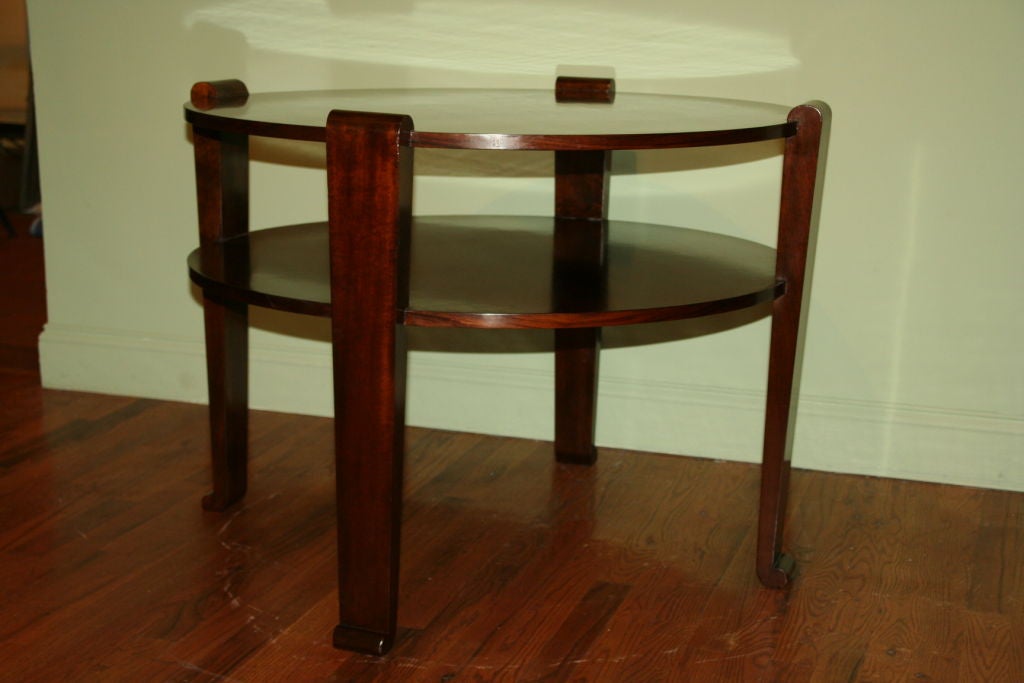 French Art Deco Mahogany End Table With 2 Tiers