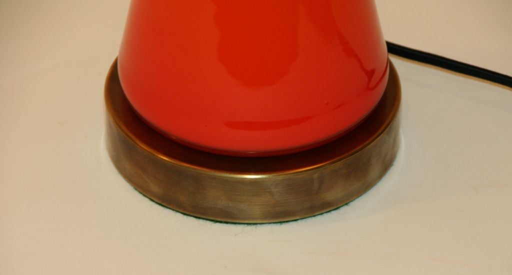 Pair of  Italian Orange Murano Cased  Glass Lamps 1