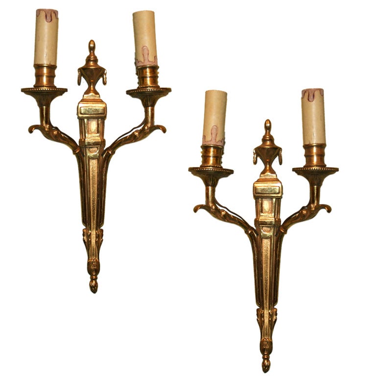 Pair of French 1940s Gilt Bronze Sconces