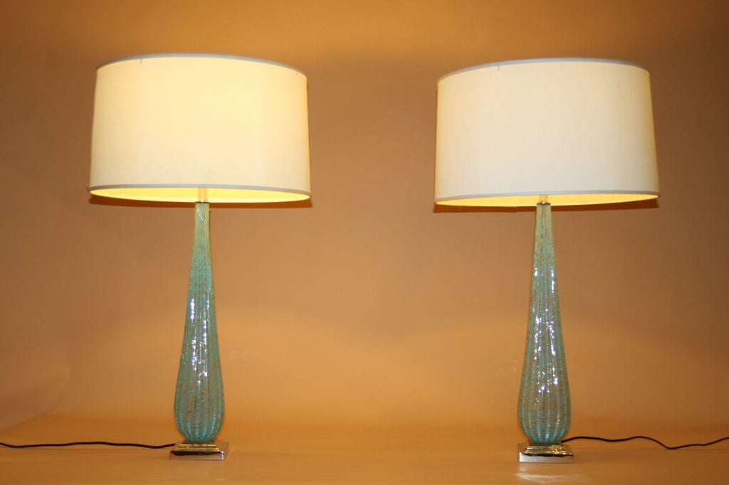 Elegant Pair of Blue and Gold Murano lamps