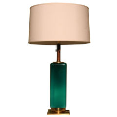 Vintage French 1970's Blue Glass Table Lamp
