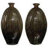 Pair Faux Tortoise Shell Murano Vases