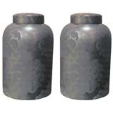 A Pair of 1960's 1970's portuguese lidded jars.