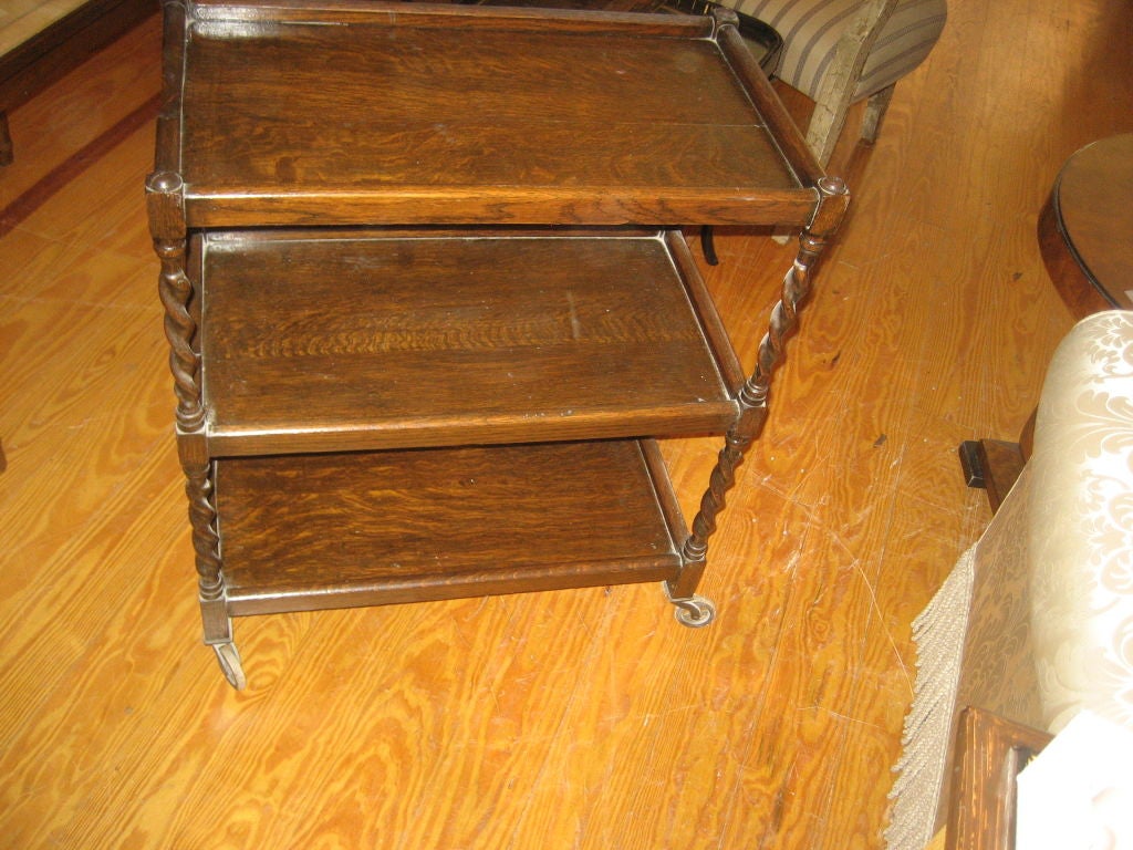 Edwardian Oak Triple-Tiered Tea Trolley, c. 1900. 1