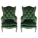 Antique pair of elegant  Louis XV style wing chairs