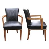 Pair of Leather and Oak Bridge Chairs
