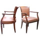 Vintage set of four Brown Leather Neoclassical Bridge Chairs