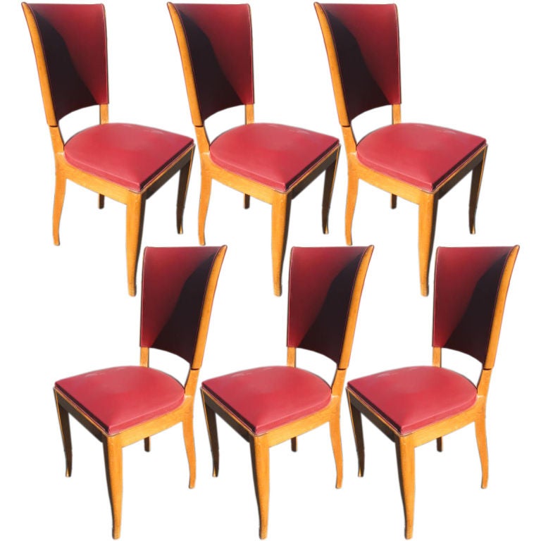 Ensemble de 6 chaises de salle à manger françaises des années 1940 en vente