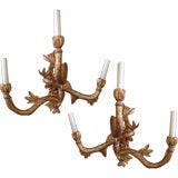 Pair French botanical wood sconces in the rococo style