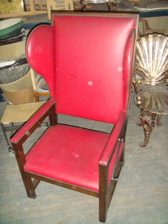 English High back leather wing chair