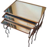 Antique French Metal and Mirror Nesting Tables
