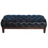Tufted Dark Leather Ottoman/Bench with Nail Head Trim
