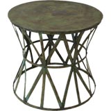 Round Verdigris Finish Cross Hatched Metal Side Table