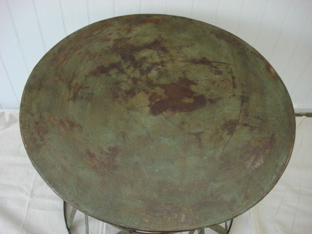 Round Verdigris Finish Cross Hatched Metal Side Table