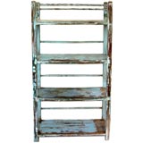 Antique Rustic Blue Painted 4 Shelf Bookcase