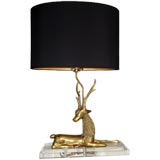Vintage Brass Deer in Repose Lamp on Rectangular Acrylic Base