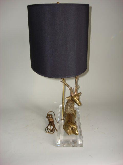 Vintage Brass Deer in Repose Lamp on Rectangular Acrylic Base <br />
Base-16