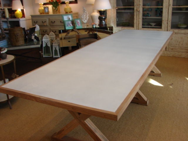 Zinc Inlay 'X" Base Teak Dining Table