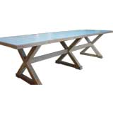 Zinc Inlay 'X" Base Teak Dining Table